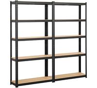 Yaheetech Étagère de Rangement 180 x 180 x 30 cm Étagère Garage à 5 Niveaux avec Cadre en Métal Tablette en Bois MDF Réglable en Hauteur Domicile Magasin Bureau Entrepôt Noir
