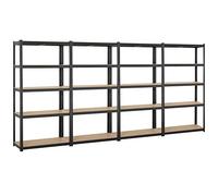 Yaheetech Étagère de Rangement pour Garage Charge Lourde, 180 x 90 x 40 cm Résistant Clipsable Étagère/Rayonnage pour Atelier/Chambre/Entrepôt Noir Lot de 4