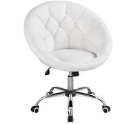 Yaheetech Fauteille Coquillage en Similicuir Fauteuil Ergonomique avec Dossier Arrondi Fauteuil de Coiffeuse Réglable en Hauteur Pivotante pour Salon Chambre Blanc
