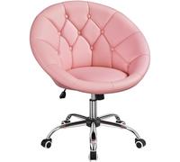 Yaheetech Fauteille Coquillage en Similicuir Fauteuil Ergonomique avec Dossier Arrondi Fauteuil de Coiffeuse Réglable en Hauteur Pivotante pour Salon Chambre Rose