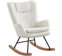 Yaheetech Fauteuil à Bascule Scandinave à Haut Dossier Chaise à Bascule en Tissu Bou lanc