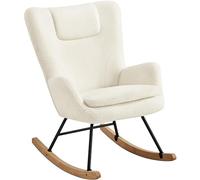 Yaheetech Fauteuil à Bascule Scandinave en Tissu Bouclé Rocking Chair à Haut Dossier Fauteuil Allaitement avec Pieds en Bois Massif Chaise d'appoint pour Salon Chambre Appartement Beige