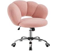 Yaheetech Fauteuil de Bureau, Chaise Pivotante Ergonomique, Dossier Confort en Nuage, Réglable en Hauteur, Charge 136 kg, pour Salon Chambre Bureau, Rose/Bouclé