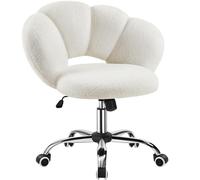 Yaheetech Fauteuil de Bureau, Chaise Pivotante Ergonomique, Dossier Confort en Nuage, Réglable en Hauteur, Charge 136 kg, pour Salon Chambre Bureau, Blanc/Bouclé
