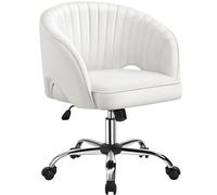 Yaheetech Fauteuil de Bureau en Similicuir avec Dossier Capitonné Arrondi Pivotant à roulettes Assise Réglable en Hauteur pour Chambre Bibliothèque Salon Blanche