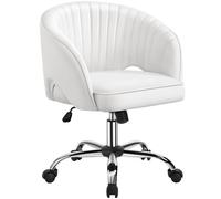 Yaheetech Fauteuil de Bureau en Similicuir avec Dossier Capitonné Arrondi Pivotant à Roulettes Assise Réglable en Hauteur Blanche