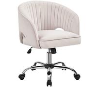Yaheetech Fauteuil de Bureau en Velours avec Dossier Capitonné Arrondi Pivotant à Roulettes Assise Réglable en Hauteur Salon Crème