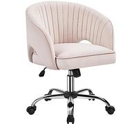 Yaheetech Fauteuil de Bureau en Velours avec Dossier Capitonné Arrondi Pivotant à roulettes Assise Réglable en Hauteur pour Chambre Bibliothèque Salon Crème