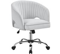 Yaheetech Fauteuil de Bureau en Velours avec Dossier Capitonné Arrondi Pivotant à roulettes Assise Réglable en Hauteur pour Chambre Bibliothèque Salon Gris Clair
