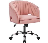 Yaheetech Fauteuil de Bureau en Velours avec Dossier Capitonné Arrondi Pivotant à roulettes Assise Réglable en Hauteur pour Chambre Bibliothèque Salon Rose