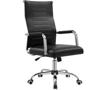 Yaheetech Fauteuil de Bureau Ergonomique avec Dossier Haut Inclinable en Similicuir de Bureau à roulettes Pivotant Hauteur Réglable Noir