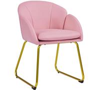 Yaheetech Fauteuil de Chambre à Coucher Salon Rembourré Haut Moderne Ergonomique en Similicuir avec Dossier Circulaire, Accoudoirs, Pieds en Métal, Charge 136 kg Rose Clair