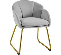 Yaheetech Fauteuil de Chambre à Coucher Salon Rembourré Haut Moderne Ergonomique en Velours avec Dossier Circulaire, Accoudoirs, Pieds en Métal, Charge 136 kg Gris