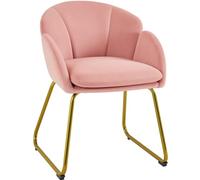 Yaheetech Fauteuil de Chambre à Coucher Salon Rembourré Haut Moderne Ergonomique en Velours avec Dossier Circulaire, Accoudoirs, Pieds en Métal, Charge 136 kg Rose