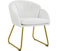 Yaheetech Fauteuil de Chambre à Coucher, Salon, rembourré, Haut Moderne, Ergonomique, en Velours, avec Dossier Circulaire, accoudoirs, Pieds en métal, Charge 136 kg Blanc
