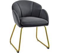 Yaheetech Fauteuil de Chambre à Coucher Salon Rembourré Haut Moderne Ergonomique en Velours avec Dossier Circulaire, Accoudoirs, Pieds en Métal, Charge 136 kg Gris Foncé