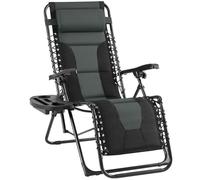 Yaheetech Fauteuil de Jardin Zéro Gravité Rembourré Fauteuil de Camping Inclinable avec Porte-gobelet 64 cm L Noir/Gris