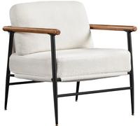 Yaheetech Fauteuil de Relaxation en Tissu Bouclette Rembourré Fauteuil de Salon Design Moderne Élégant Cadre Métallique Accoudoirs Bois Fauteuil d'appoint pour Chambre Salle de Réception Blanc Blanc/1