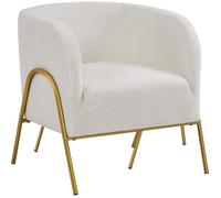 Yaheetech Fauteuil de Salon Arrondi avec Pieds en Métal Doré Scandinave, Chaise de Salle à Manger Fauteuil d'Appoint Ivoire
