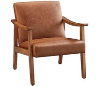 Yaheetech Fauteuil de Salon avec Accoudoirs Courbes Chaise Ergonomique Cadre en Bois d’hévéa pour Salon Chambre Salle de Séjour Bureau 62×70×74 cm Marron Clair