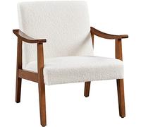 Yaheetech Fauteuil de Salon avec Accoudoirs Courbes Chaise Ergonomique Cadre en Bois d’hévéa pour Salon Chambre Salle de Séjour Bureau 62×70×74 cm Ivoire