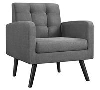 Yaheetech Fauteuil de Salon Chaise de Salon en Tissu Fauteuil d'appoint avec Dossier Capitonné Pieds en Bois Massif à Assise Profonde pour Salon Chambre Style Moderne Gris foncé