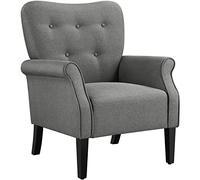 Yaheetech Fauteuil de Salon Chaise de Salon Moderne en Tissu Polyester avec Dossier Capitonné Pied en Bois Chaise d'Aappoint Simple pour Salon Chambre Gris foncé