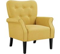 Yaheetech Fauteuil de Salon Chaise de Salon Moderne en Tissu Polyester avec Dossier Capitonné Pied en Bois Chaise d'Aappoint Simple pour Salon Chambre Jaune