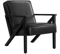 Yaheetech Fauteuil de Salon en Similicuir Fauteuil d’appoint avec Cadre en Bois Pieds et Accoudoirs en Forme de Z Siège de Bureau Chambre Réception Noir