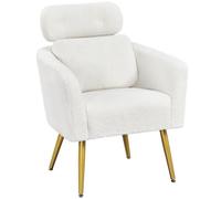 Yaheetech Fauteuil de Salon en Tissu Bouclette Fauteuil Arrondi Scandinave avec Appui-tête Réglable Blanc