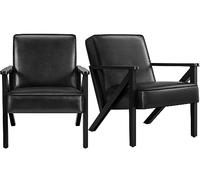 Yaheetech Fauteuil de Salon Lot de 2 en Similicuir Fauteuil d’appoint avec Cadre en Bois Pieds et Accoudoirs en Forme de Z Siège de Bureau Chambre Réception Noir