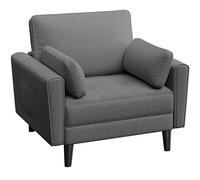 Yaheetech Fauteuil de Salon Moderne avec Accoudoir et Poches Chaise Relax avec Coussins Cadre en Bois Fauteuil Chambre en Tissu pour Salon Gris