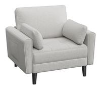 Yaheetech Fauteuil de Salon Moderne avec Accoudoir et Poches Chaise Relax avec Coussins Cadre en Bois Fauteuil Chambre en Tissu pour Salon Grège