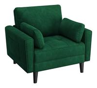 Yaheetech Fauteuil de Salon Moderne avec Accoudoir et Poches Fauteuil Relax avec Coussins Cadre en Bois Fauteuil Chambre en Tissu pour Salon Vert
