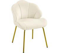 Yaheetech Fauteuil de Salon Moderne Design Coquillage Chaise de Chambre à Coucher Confortable Rembourré Ergonomique Fauteuil en Velours avec Dossier Pieds en Métal Plaqué Or Beige