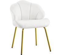 Yaheetech Fauteuil de Salon Moderne, Design Coquillage, Chaise de Chambre à Coucher Confortable, Rembourré, Ergonomique, Fauteuil en Velours avec Dossier, Pieds en Métal Plaqué Or, Blanc