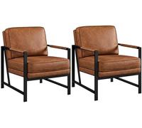 Yaheetech Fauteuil de Salon Moderne Fauteuil d'appoint Design avec Coussins Rembourrés Cadre en métal Fauteuil de Lecture Confortable 2/Marron Clair