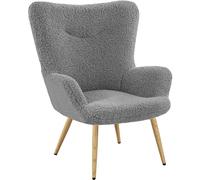 Yaheetech Fauteuil de Salon Siège Confortable en Tissu Bouclette Fauteuil Ergonomique avec Pieds en Métal à l'effet du Bois de Relaxation Chaise à Haut Dossier Enveloppant Gris/1