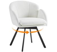 Yaheetech Fauteuil Salon en Velours Chenille，Design Fleur，Chaise Coiffeuse Pivotante，Fauteuil Chambre Confortable avec Coussin Amovible pour Chambre Bureau Domicile Blanc