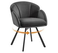 Yaheetech Fauteuil Salon Pivotant 360° Design Fleur Coussin Gris Foncé | Chaise Coiffeuse Coquillage en Velours Chenille, Siège Sans Roulettes pour Chambre Maquillage Salle à Manger Bureau Réception