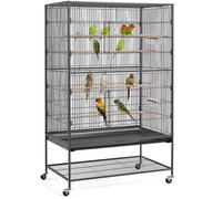 Yaheetech Grande Cage à Oiseaux sur Pied Cage pour Perroquet en Métal Forgé avec Étagère de Rangement, Noir