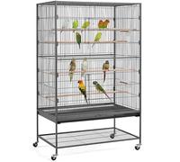 Yaheetech Grande Cage Oiseau sur Pied Volière Canaries Perroquet Grosses Perruches Cacatoès Ara Cage à Oiseaux sur roulettes 2 Étages avec Support 93,5×56,5×153 cm