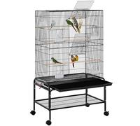 Yaheetech Grande Cage Oiseau sur Pied Volière Canaries Perroquet Grosses Perruches Cacatoès Ara Cage Oiseaux sur roulettes 2 Portes avec Support 79 x 49 x 134,5 cm