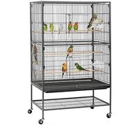 Yaheetech Grande Cage Oiseau sur Pied Volière Canaries Perroquet Grosses Perruches Cacatoès Ara Cage Oiseaux sur roulettes 2 Étages avec Support 79 x 52 x 132 cm