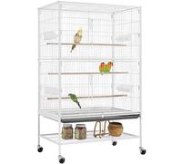 Yaheetech Grande Cage Oiseau sur Pied Volière Canaries Perroquet Grosses Perruches Cacatoès Ara Cage Oiseaux sur roulettes 2 Étages avec Support 79 x 52 x 132 cm Blanc