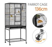 Yaheetech Grande Cage Oiseaux avec Support à Roulette Voliere Cage Perroquet 65,5 x 42,5 x 136,5 cm