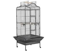 Yaheetech Grande Cage Oiseaux Toit Ouvrable sur roulettes 81x77x160 cm Noir