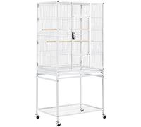 Yaheetech Grande Cage/Volière Oiseaux avec Support Détable à roulettes Cage pour Perroquet Gris du Gabon Canaris Parakeet Calopsitte élégante Pinson 65,5 x 42,5 x 136,5 cm Blanc