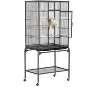 Yaheetech Grande Cage/Volière Oiseaux intérieur 65,5 x 42,5 x 136,5cm avec Support Détable à roulettes pour Perroquet Noir Noir