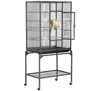 Yaheetech Grande Cage/Volière Oiseaux intérieur 65,5 x 42,5 x 136,5cm avec Support Détable à roulettes pour Perroquet Noir